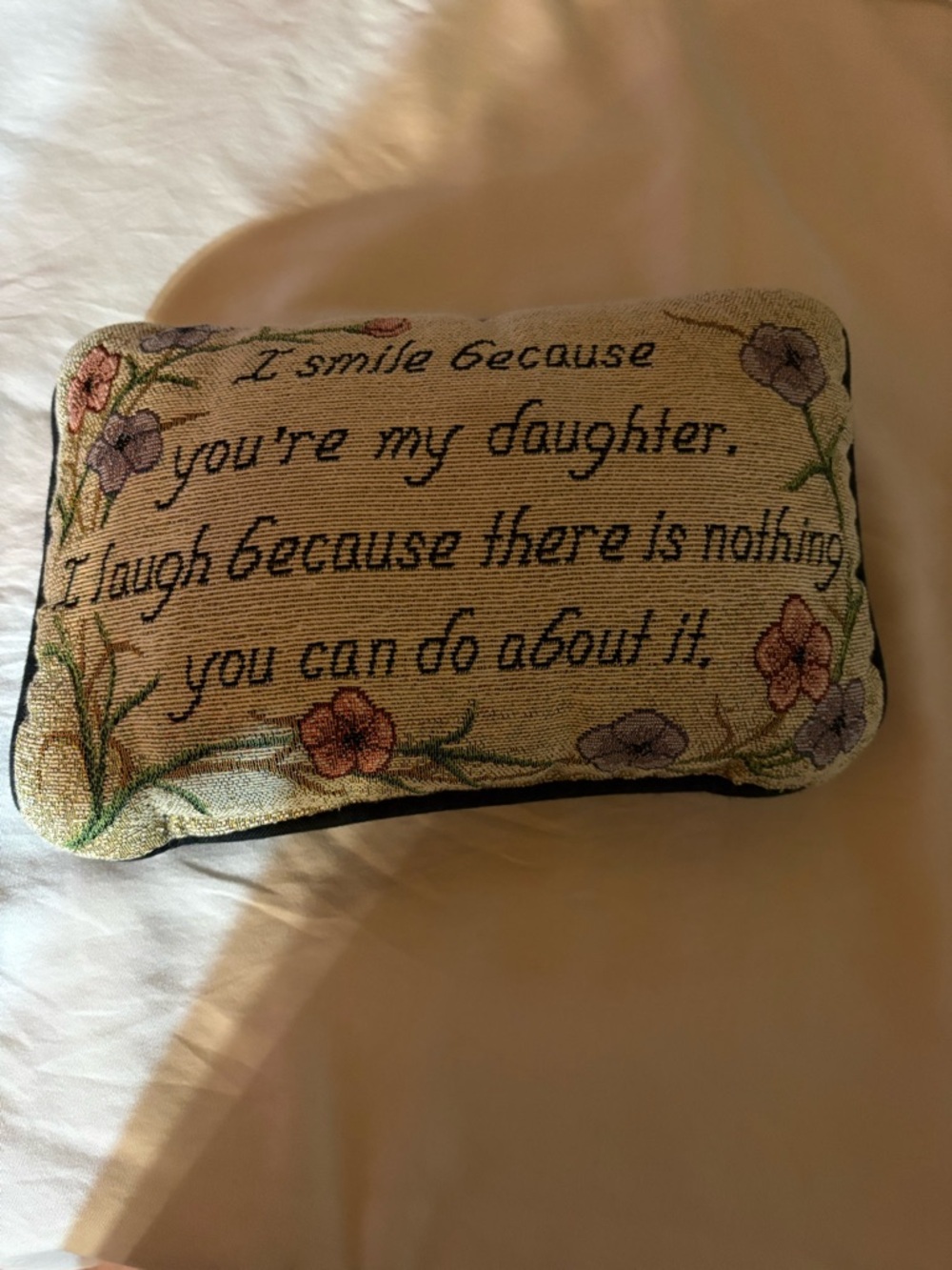 Embroidered Daughter Decorative Pillow - Floral Needlepoint